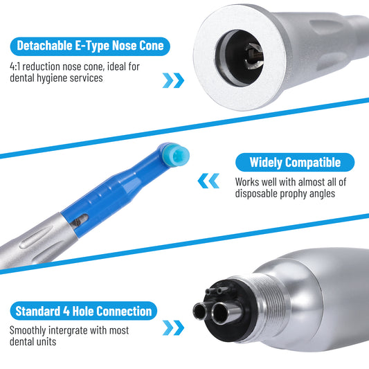 4E's USA Hygiene Handpiece: Prophy Angle Air Motor & Dental Handpiece, 4:1 Reduction, 2500-3500 RPM & 4 Holes Connection, 510(K) Approved