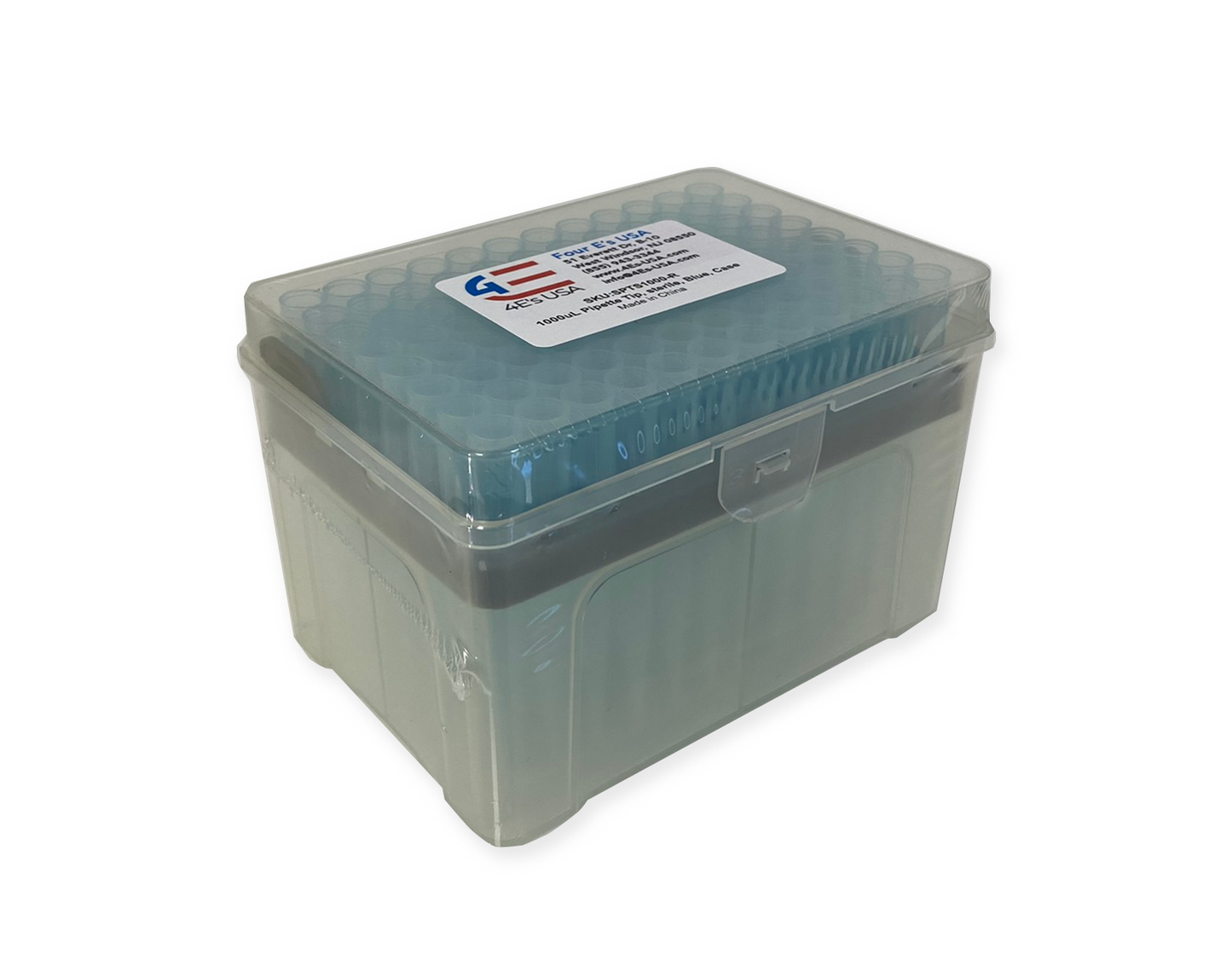 1000uL/Blue Filtered, Pipette Tip, Sterile, Racked, 96pcs - Four E's USA