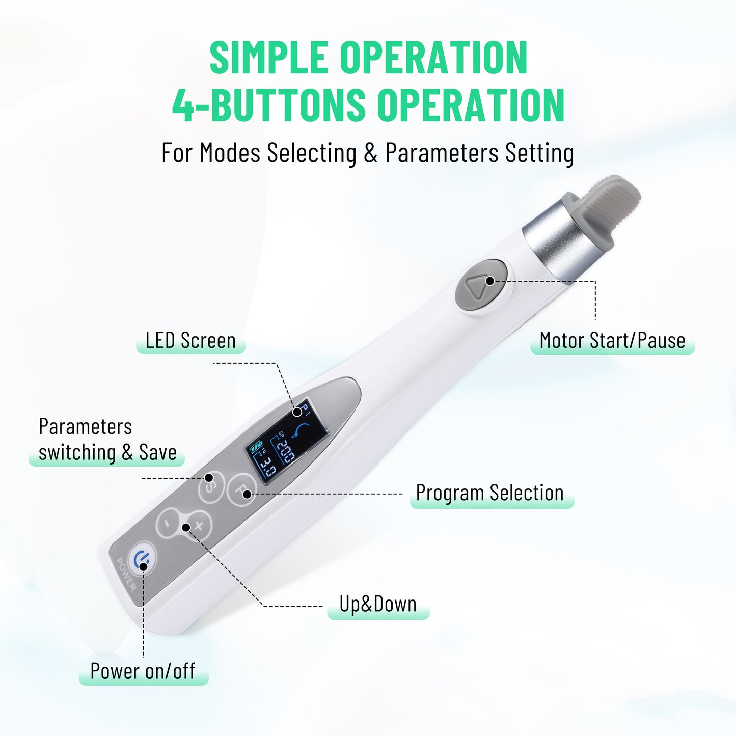 4E's USA Cordless Endodontic Handpiece with LED Display: 510(K) Approved Endo Motor 360 Degree Rotable | 16:1 Contra Angle | 9 Presettable Programs | Autoclavable, Ideal for Root Canal Treatment