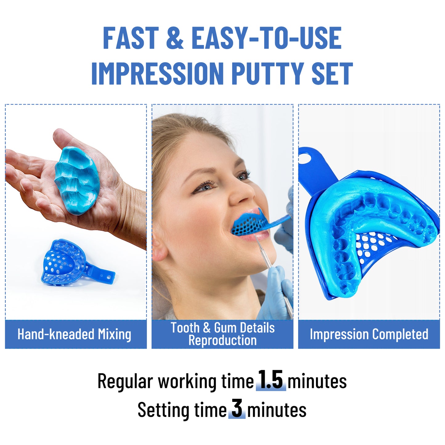 4E's USA Dental VPS Impression Putty Fast Set | 25g x12 (Base x6 & Catalysts x6) | Disposable Packaged | 510K | Super Hydrophilic, High-Acuuracy & Stability, Ideal for Tooth & Gum Details Reproducing