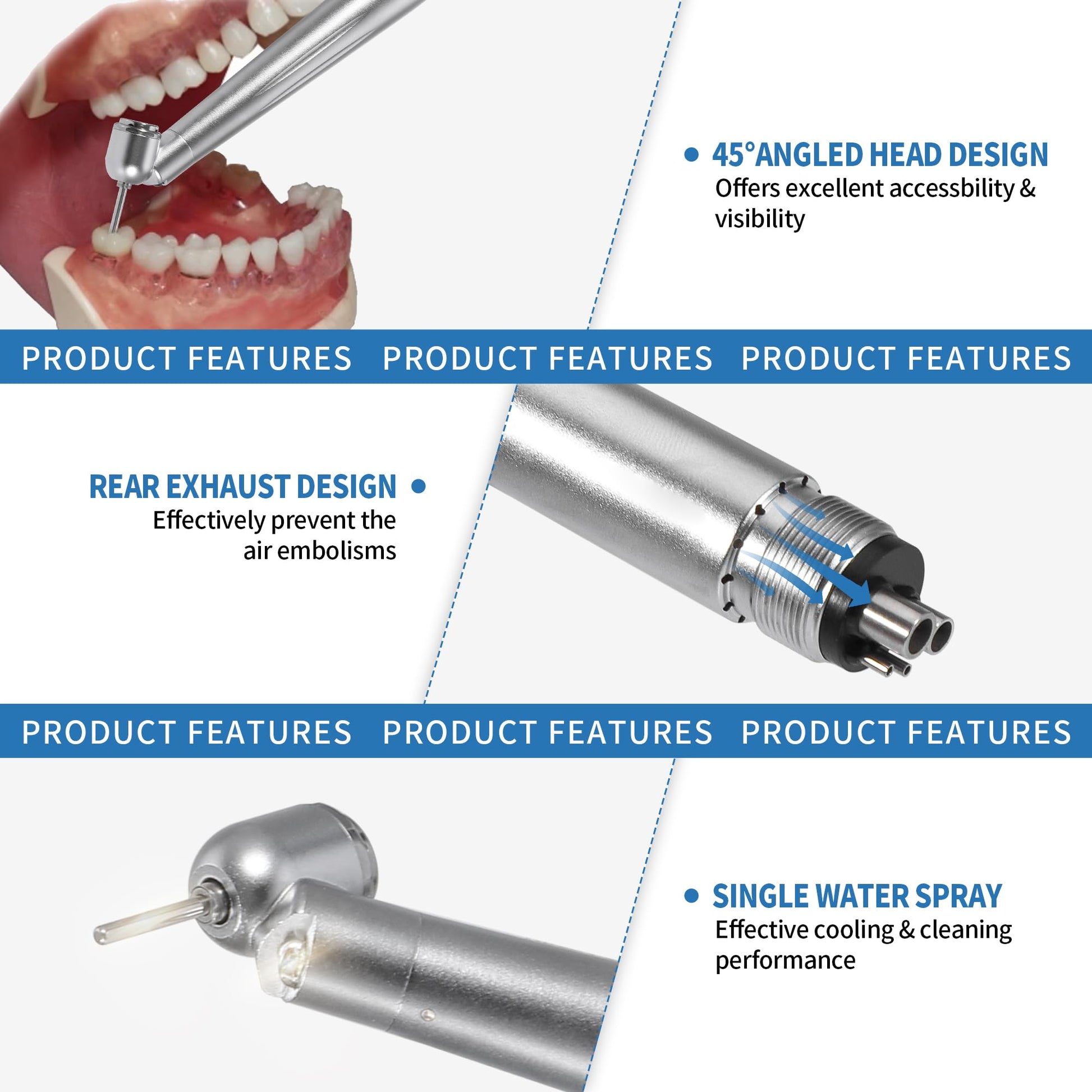 5-Degree Surgical Handpiece 510(K) Approved: Highspeed Surgical Handpiece with LED Generator, Push Button & 4-Hole Coupling, Fully Autoclavable