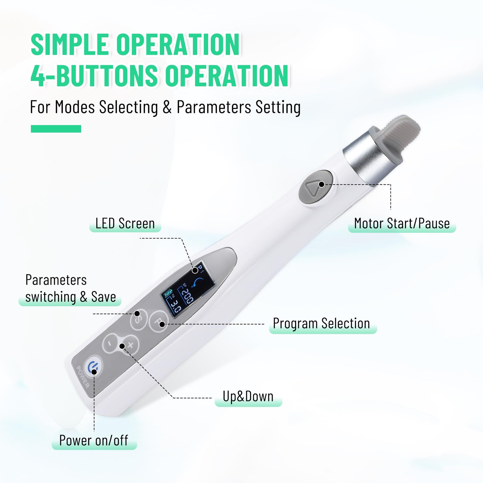 Cordless Endodontic Handpiece with LED Display, Ideal for Root Canal Treatment