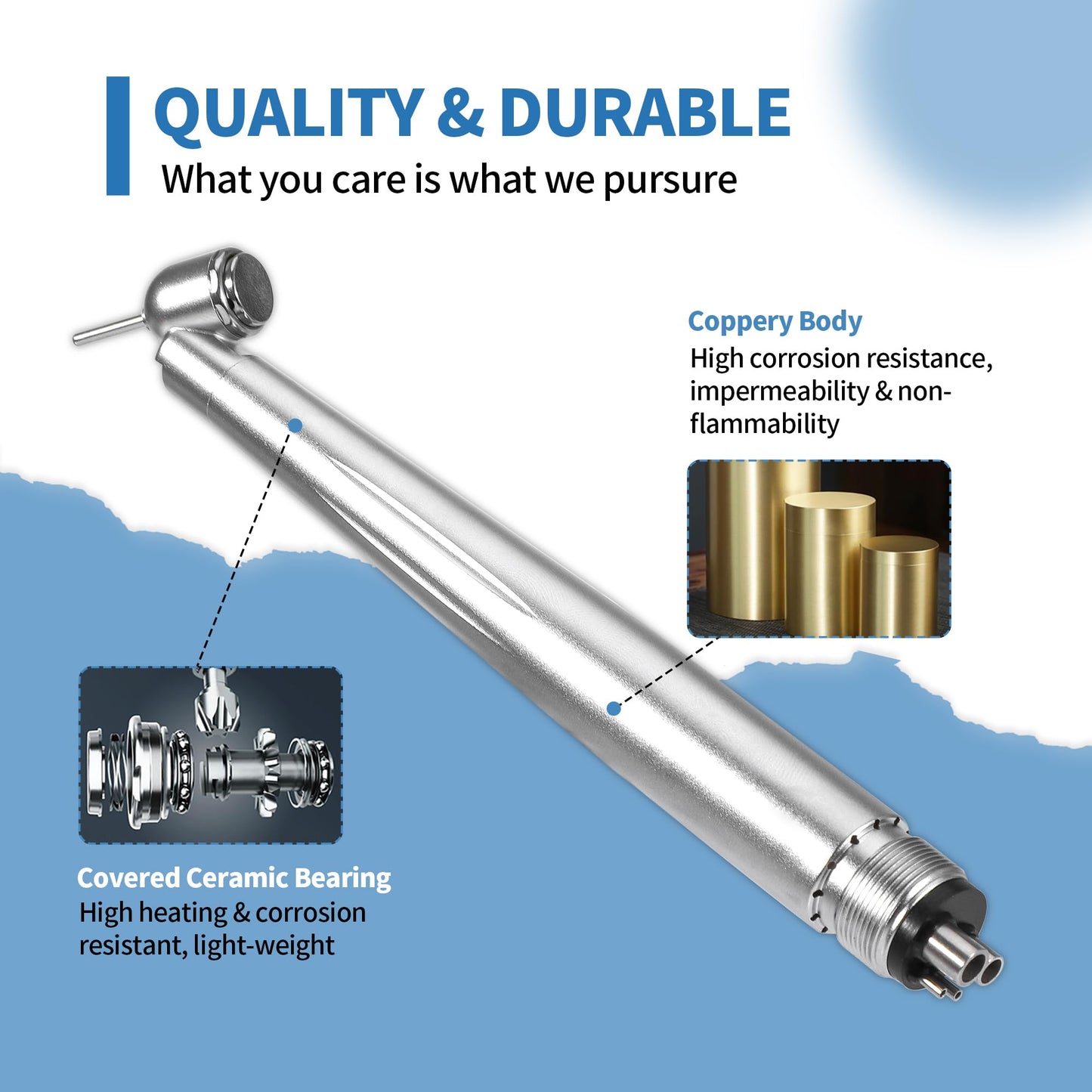 5-Degree Surgical Handpiece 510(K) Approved: Highspeed Surgical Handpiece with LED Generator, Push Button & 4-Hole Coupling, Fully Autoclavable