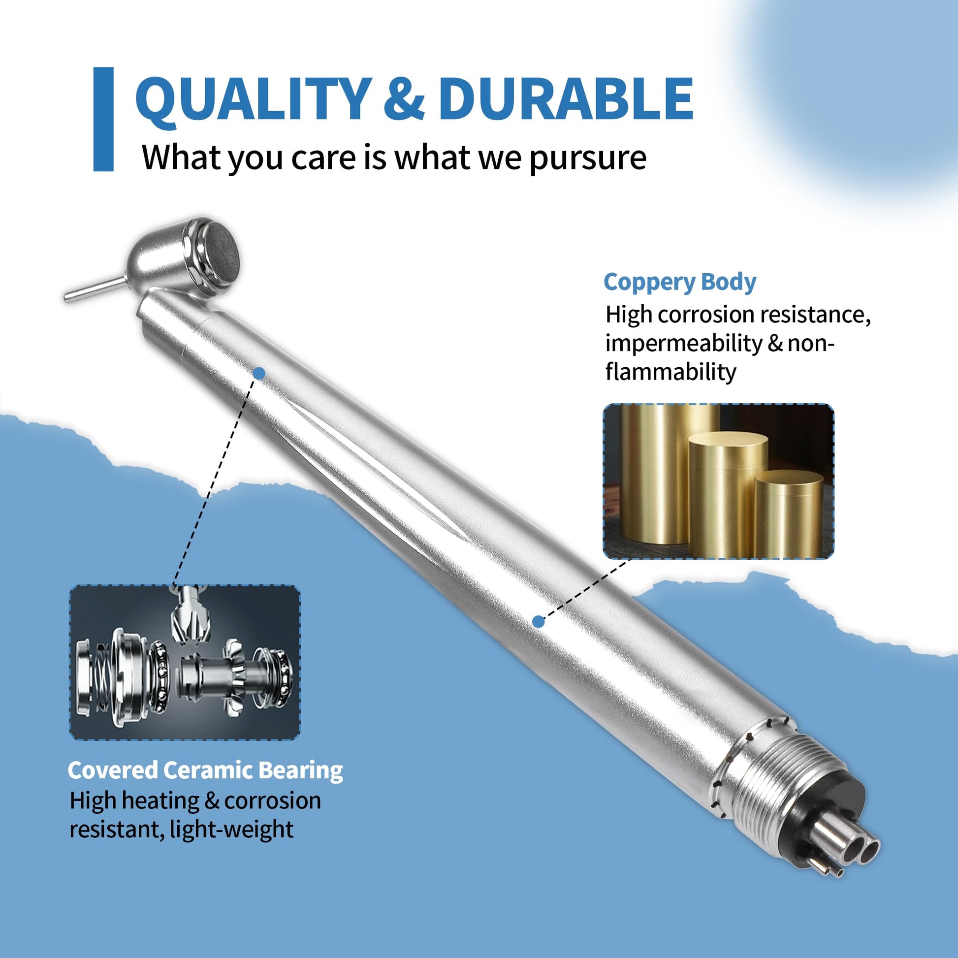 5-Degree Surgical Handpiece 510(K) Approved: Highspeed Surgical Handpiece with LED Generator, Push Button & 4-Hole Coupling, Fully Autoclavable