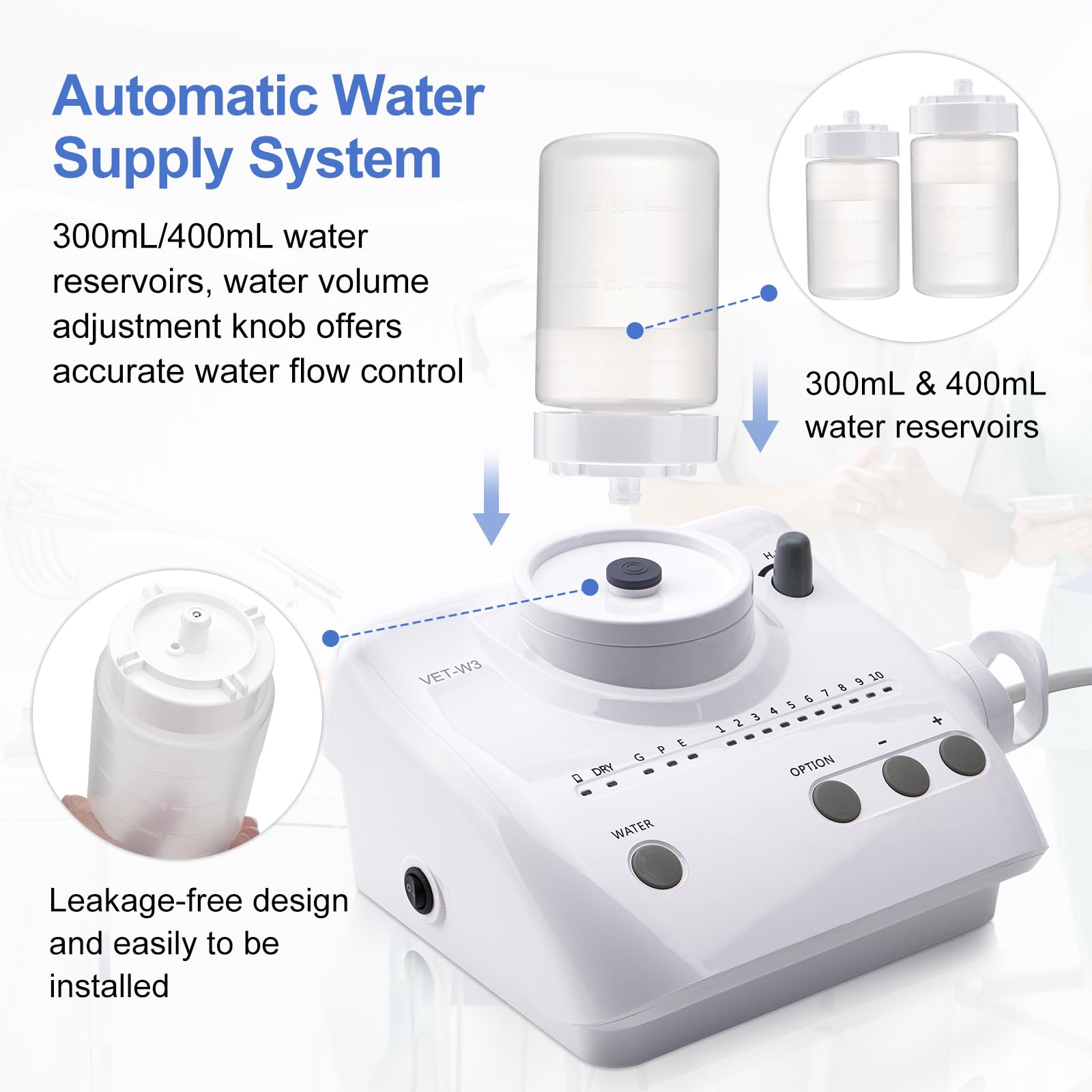 Ultrasonic Scaling System with 3 Operating Modes, Automatic Water Supply System, Handpiece & Tip Kit