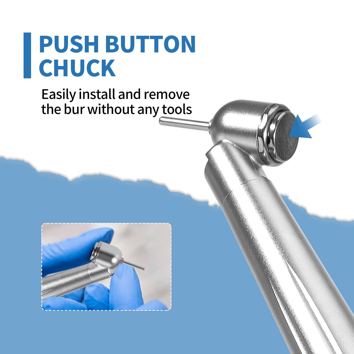 5-Degree Surgical Handpiece 510(K) Approved: Highspeed Surgical Handpiece with LED Generator, Push Button & 4-Hole Coupling, Fully Autoclavable
