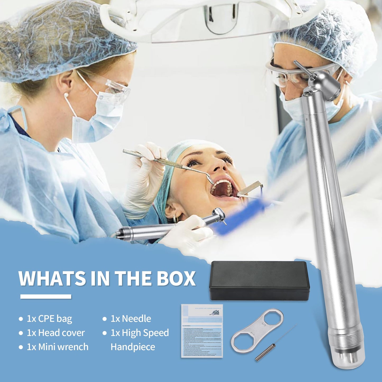 5-Degree Surgical Handpiece 510(K) Approved: Highspeed Surgical Handpiece with LED Generator, Push Button & 4-Hole Coupling, Fully Autoclavable