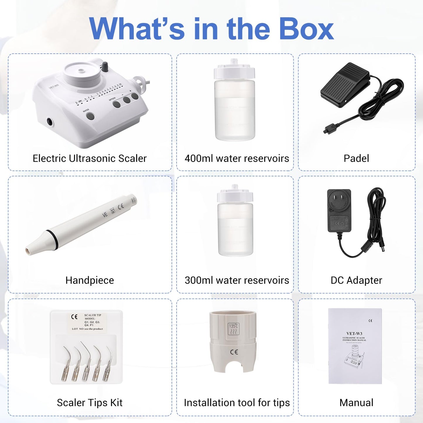 Ultrasonic Scaling System with 3 Operating Modes, Automatic Water Supply System, Handpiece & Tip Kit