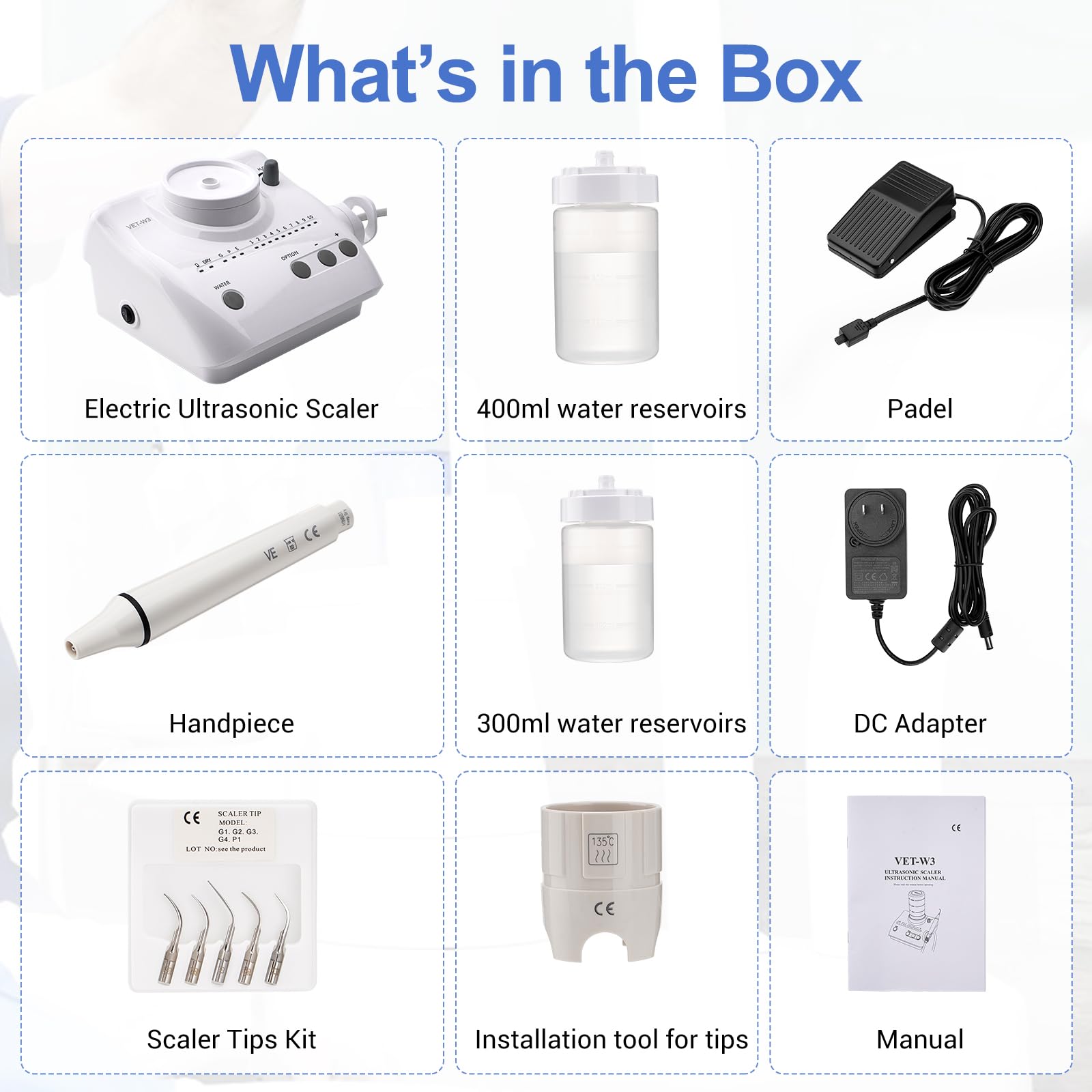 Ultrasonic Scaling System with 3 Operating Modes, Automatic Water Supply System, Handpiece & Tip Kit