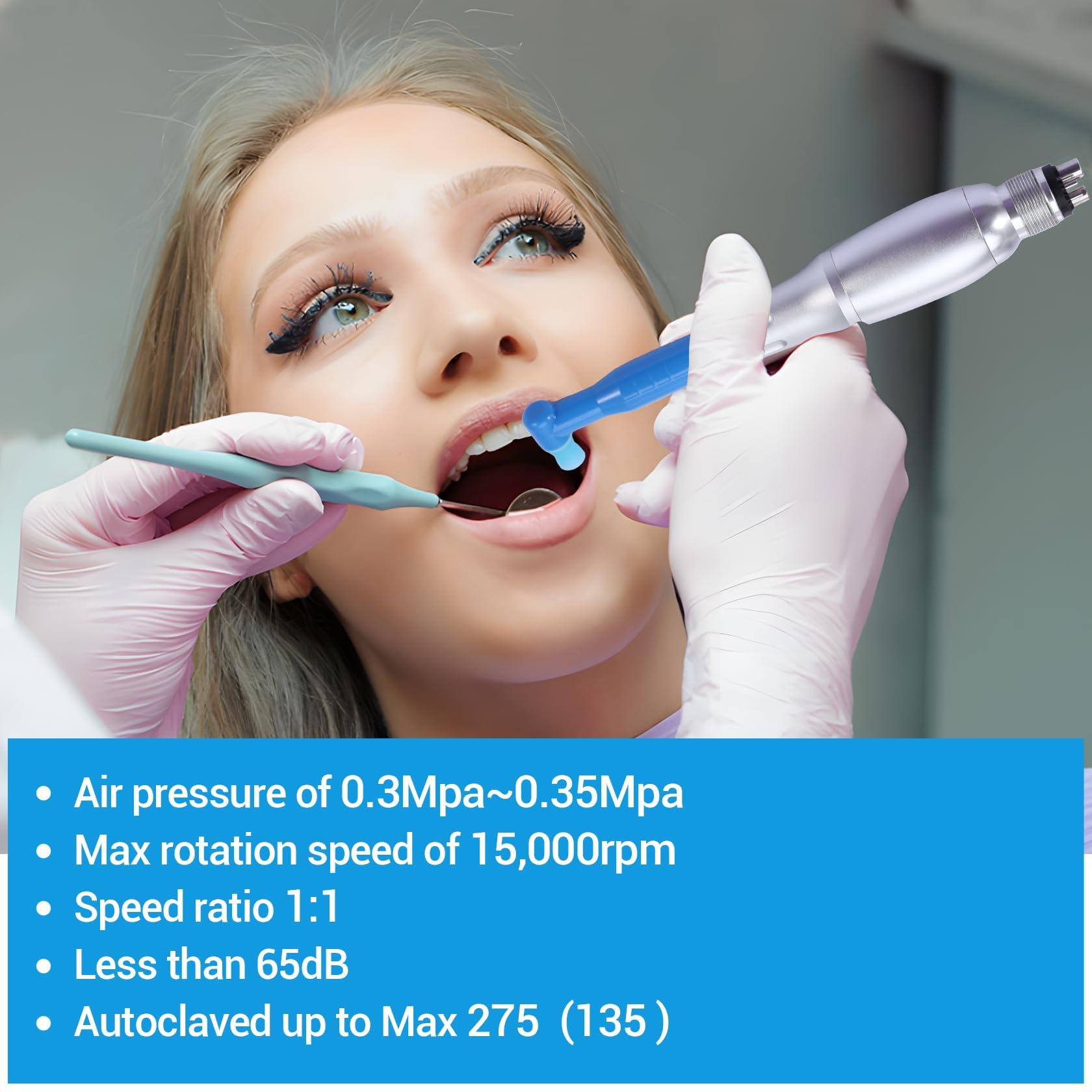 Air-Turbine Hygiene Handpiece 2500-3500 RPM: 510(K) Approved, 4-Holes Coupling, Ideal for Dental Prophylaxis